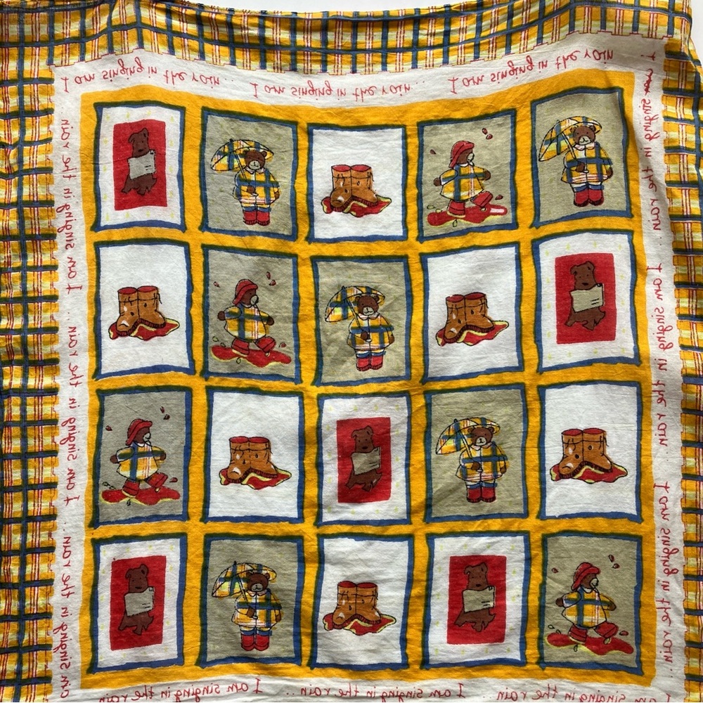 Vintage bandana scarf cotton square teddy bear puppy singing in the rain retro